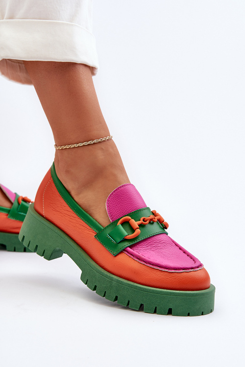 Жіночі шкіряні мокасини з декором CheBello 4444 Помаранчевий