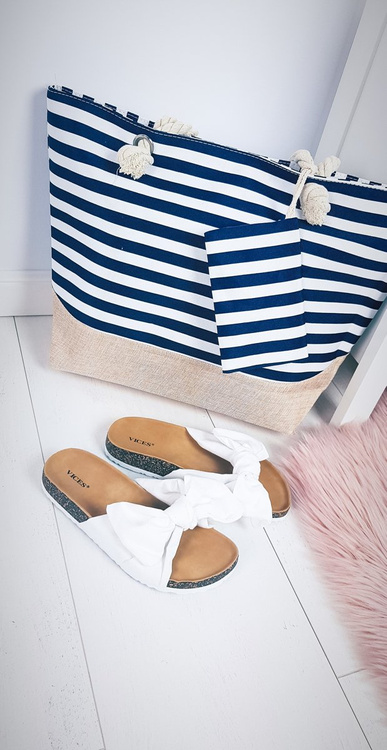 Пляжна велика темно-синя сумка Сумка Жіноча темно-синя смужка