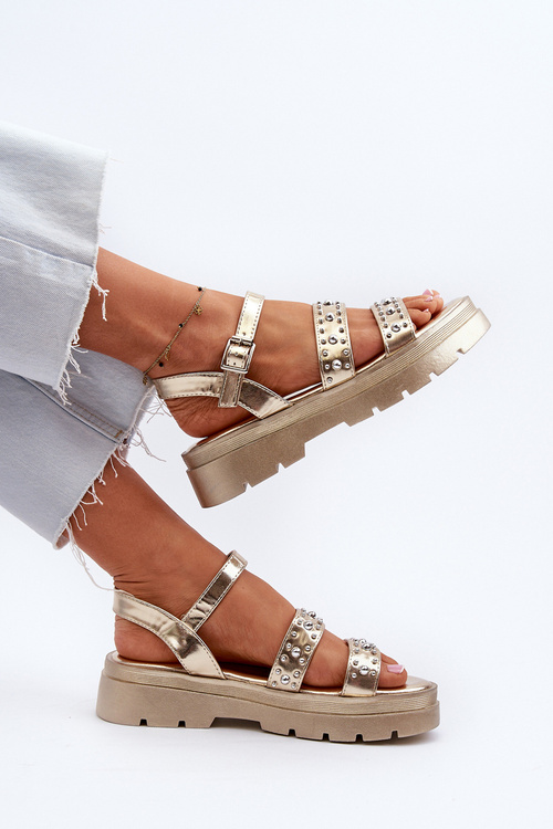 Жіночі босоніжки з прикрасами з екошкіри Gold Arcida