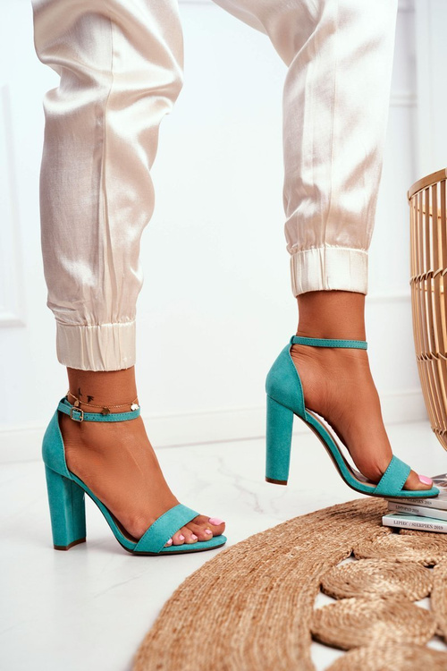 Жіночі босоніжки на шпильці замшеві зелені Anastasie