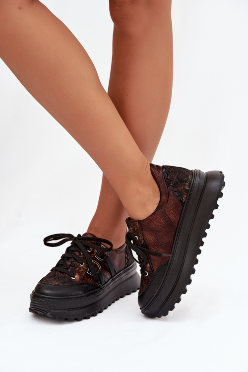 Шкіряні жіночі кросівки на платформі Maciejka 06562-25 шоколадні