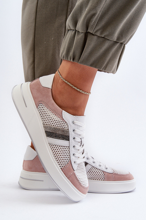 Жіночі шкіряні кросівки D&A LR110 біло-рожеві