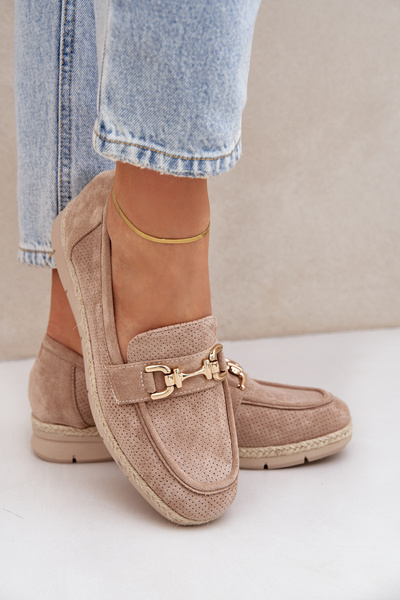 Перфораційні Мокасини З Золотим Деталлю І Ютою Плетінням Бежеві Lainer