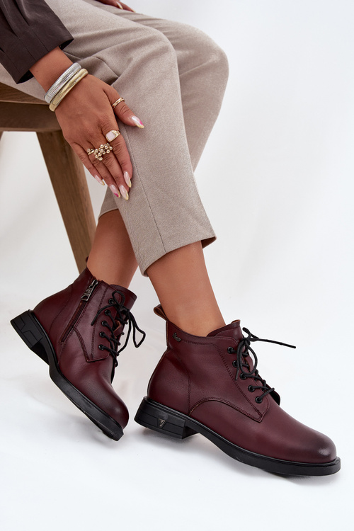 Зігріті шкіряні жіночі чоботи на низькому каблуці Vinceza 39953 Бордо