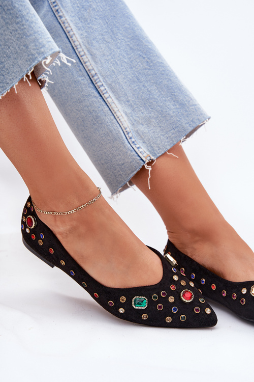 Балетки Жіночі Прикрашені Кристалами Чорні Valena