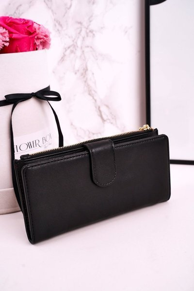 Великий жіночий гаманець з додатковим гаманцем і бахромою чорного кольору