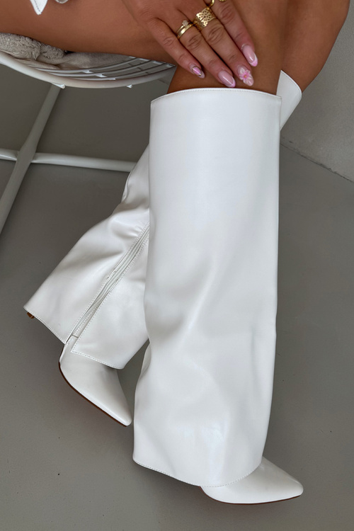 Утеплені Чоботи На Каблуку З Загнутим Верхом Білі Tamonia