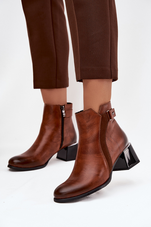 Шкіряні жіночі чоботи на підборах з обігрівом Zazoo 60563 коричневі