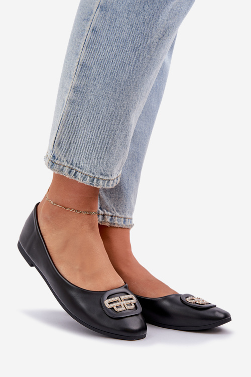 Балетки На Плоскій Підошві З Декором Чорні Ainoria