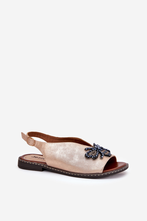 Блискучі Жіночі Сандалі З Декором Плоскі Рожеві Золото Руссона