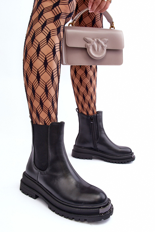 Жіночі ботильйони на плоскій каблуці та платформі чорні Linestta