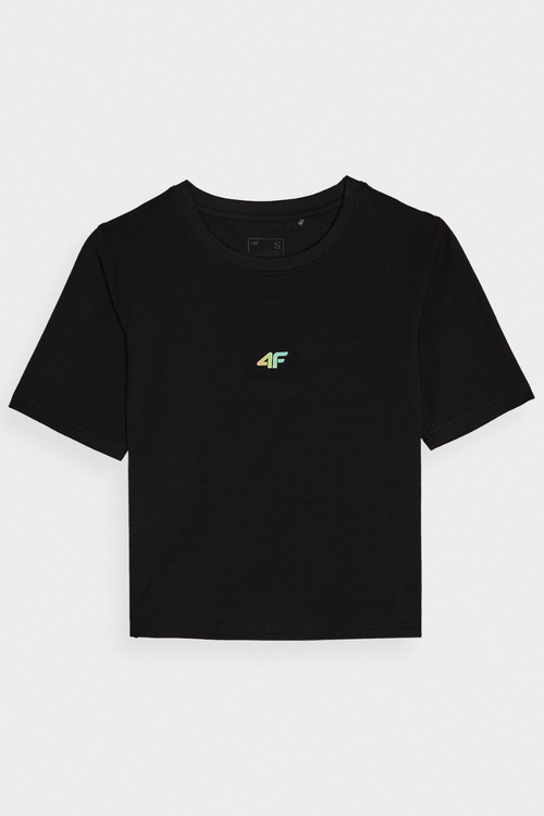 Жіноча бавовняна футболка Slim Cropped 4F чорна 4FWAW24TTSHF1701-20S