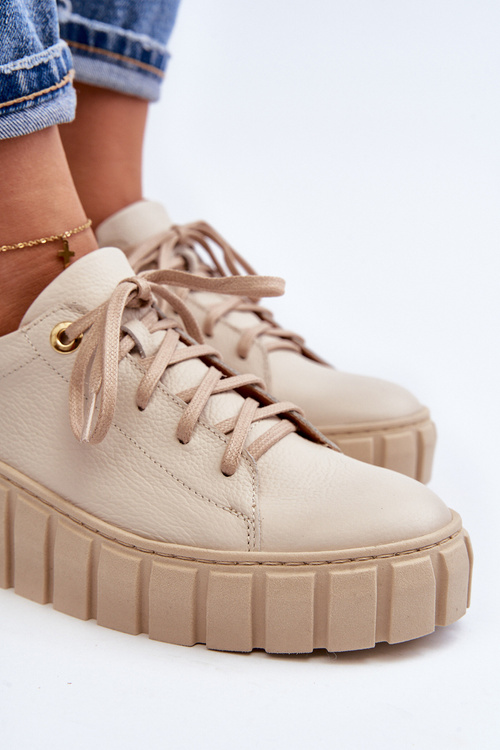 Жіночі шкіряні туфлі на товстій підошві Zazoo 2919 Бежеві