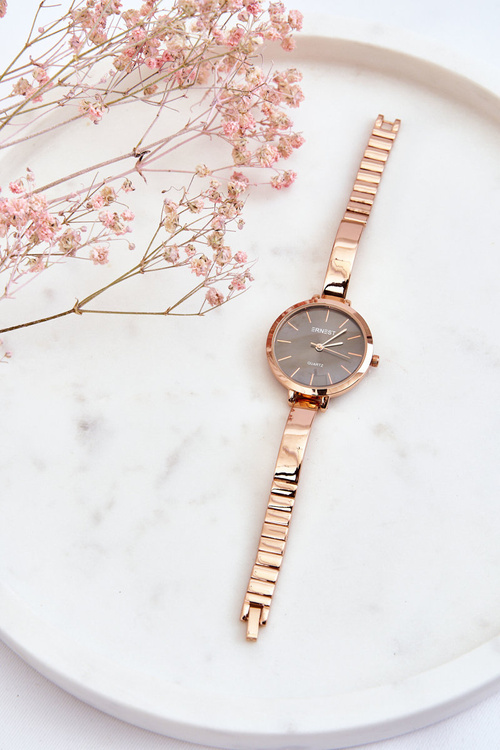 Годинник із чорним циферблатом на браслеті ERNEST Rose Gold