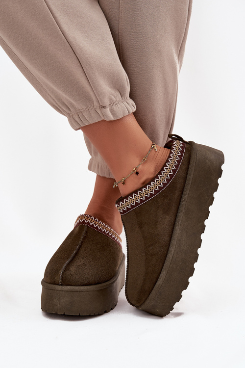 Жіночі зимові чоботи з декоративною вишивкою темнозелені Jenira