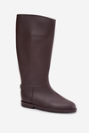 Високі жіночі гумові чоботи на плоскому підборі шоколадні Melianne