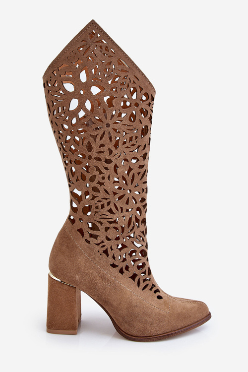 Замшеві ажурні чоботи Zazoo 3234 Темно-бежеві