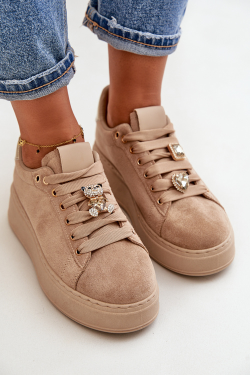 Жіночі кросівки на платформі з ведмедиком бежеві Vailina