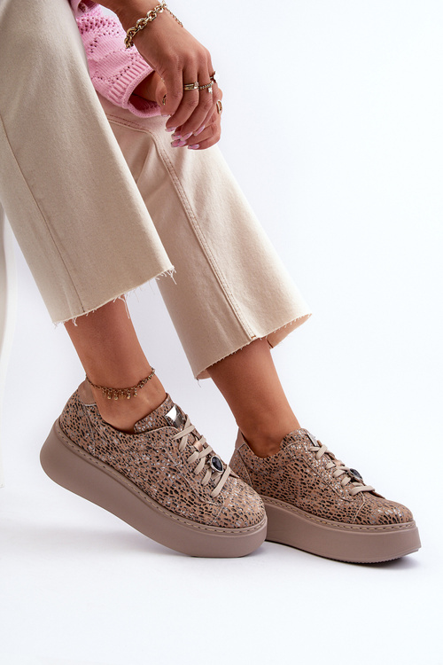 Шкіряне спортивне взуття на платформі Maciejka 06191-10 Beige