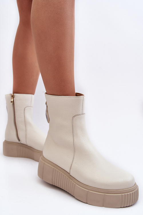 Жіночі шкіряні чоботи на платформі світло-бежеві Lemar Jenefer