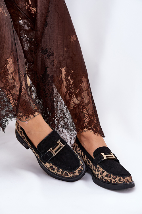 Замшеві Жіночі Мокасини Пантера Чорні Vinceza 66791