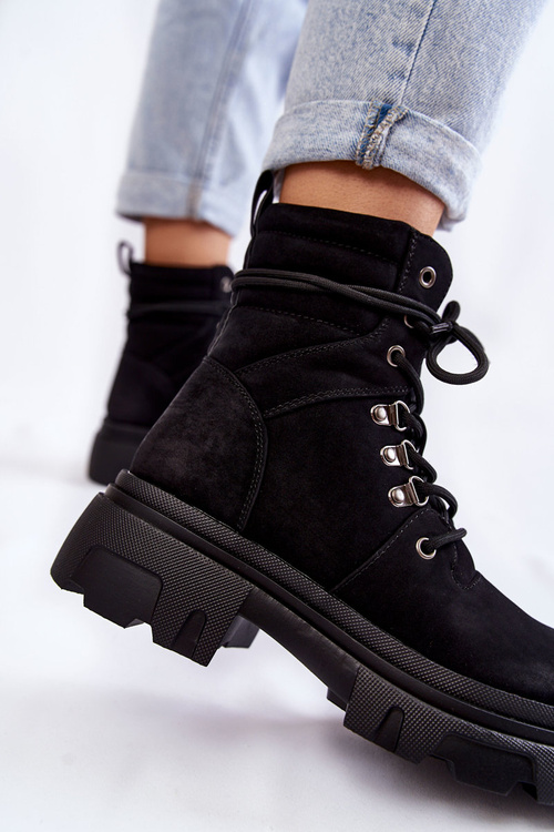 Шкіряні теплі черевики на шнурівці Чорні Merisha