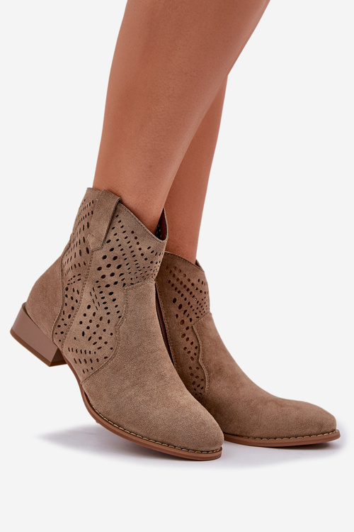 Жіночі перфоровані черевики на низькому каблуці бежеві Neliawen