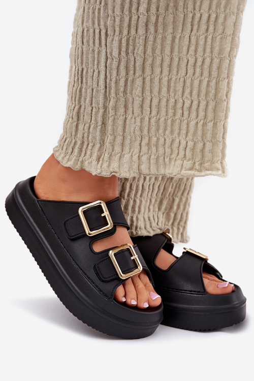 Жіночі Сандалі На Платформі З Золотими Пряжками Чорні Zorila