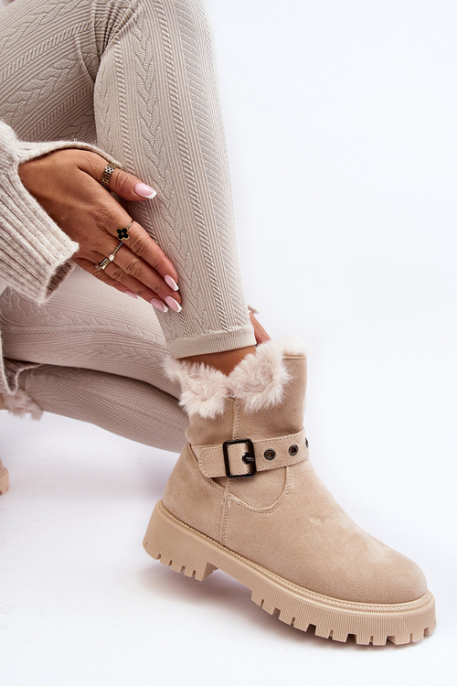Жіночі чоботи зі штучним хутром на блискавці бежеві Morcos