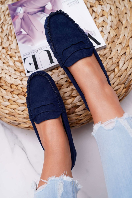 Жіночі мокасини темно-сині замшеві болеро