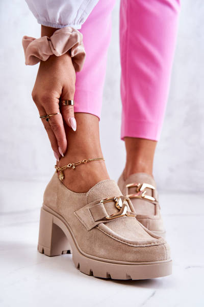 Елегантні туфлі на опорі з золотистим декором Світло-бежевий Harmell