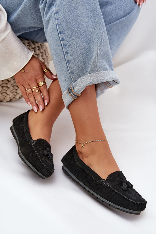 Жіночі Плоскі Класичні Замшеві Мокасини S.Barski LR51-548 Чорні