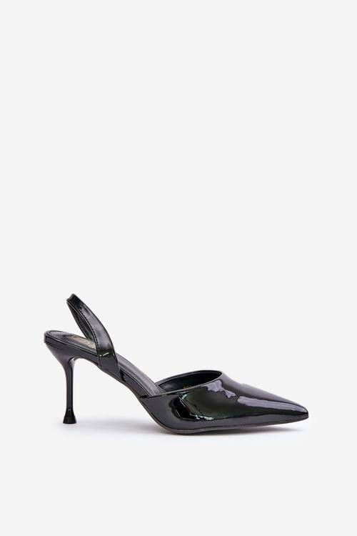 Лаковані високі підбори з відкритою п'ятою чорного кольору Emmizola