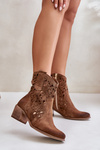 Жіночі чоботи на підборах з перфорованим малюнком коричневі Lewski 3394/2