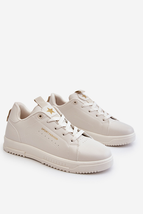 Жіноче спортивне взуття на шнурівці бежевого кольору Mikaela