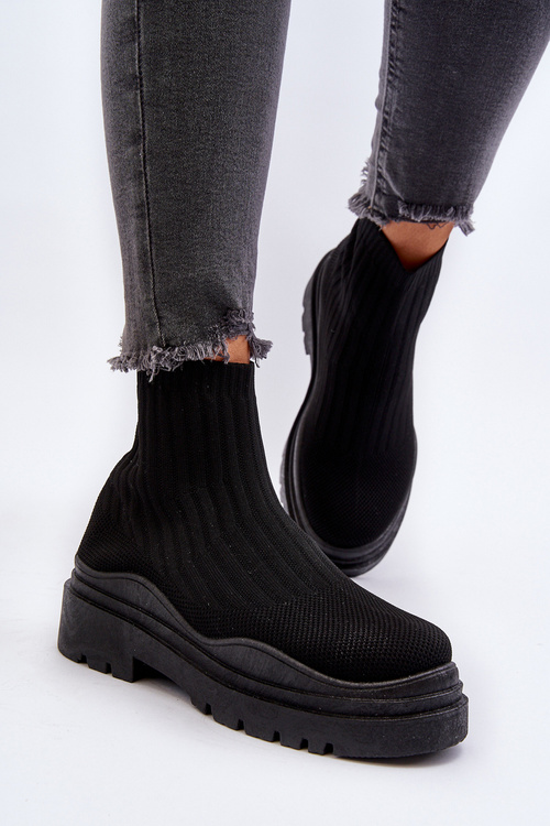 Чорні жіночі чоботи-носки на масивній підошві Elipara