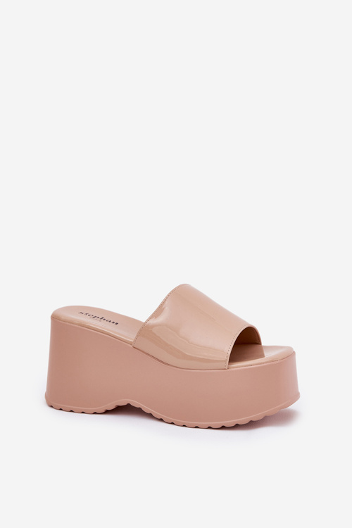 Лаковані Жіночі Сандалі На Платформі І Каблуці Бежеві Nellevia