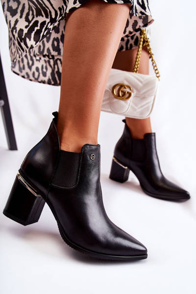 Шкіряні чоботи на високому каблуці Laura Messi 2506 Чорні