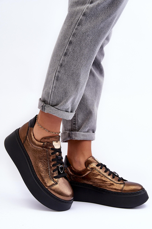 Шкіряне спортивне взуття на платформі Maciejka 06191-24 Мідь