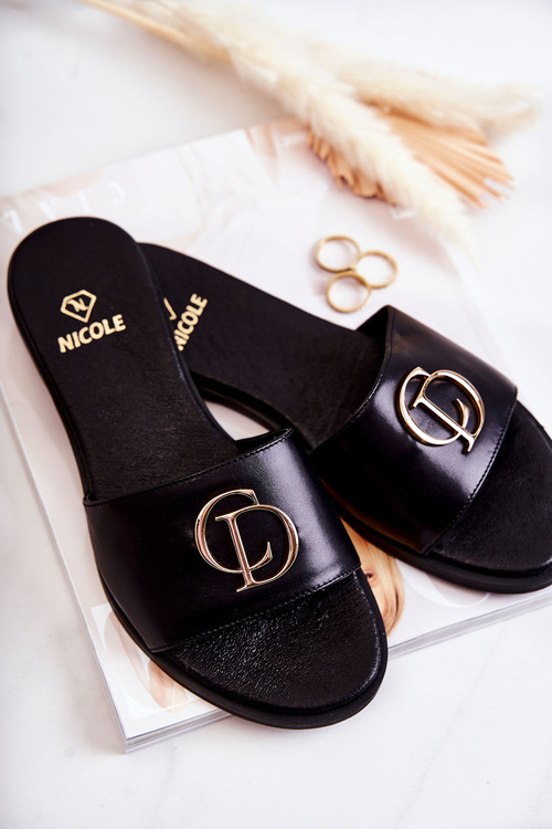Шкіряні жіночі тапочки Nicole 2735 Чорні