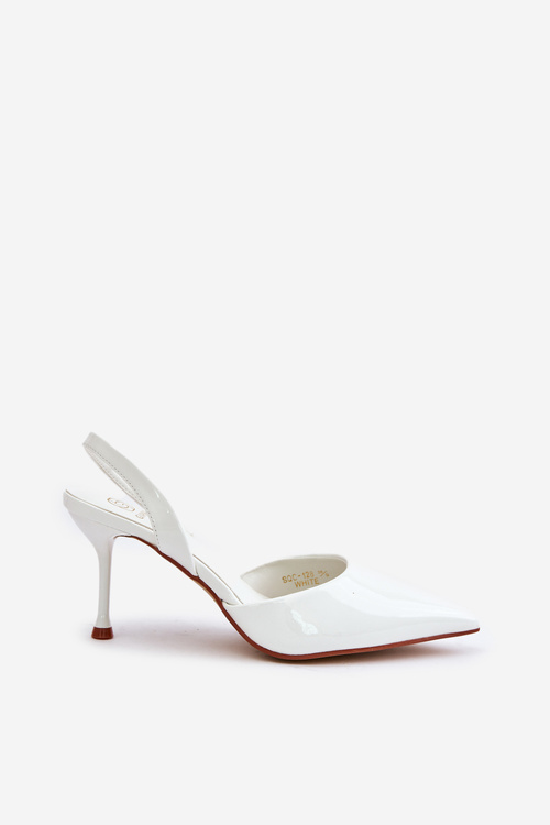 Лаковані високі підбори з відкритою п'ятою білого кольору Emmizola