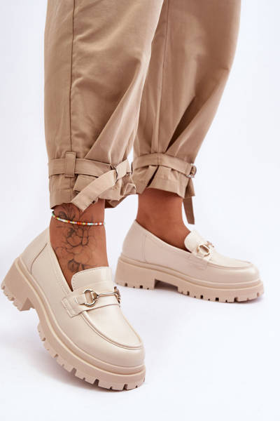 Жіночі класичні мокасини на платформі бежеве диво
