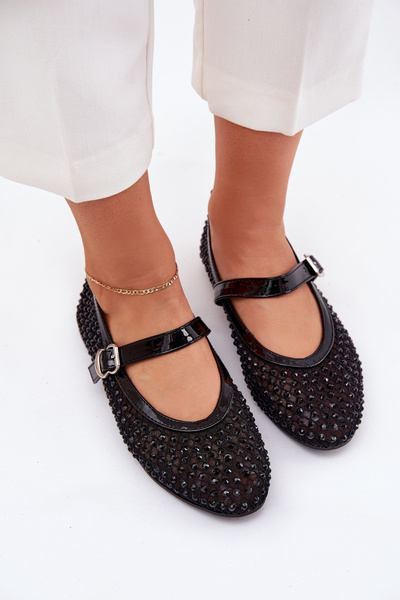 Прикрашені Жіночі Балерини З Ремінцем І Пряжкою Чорні Avirae
