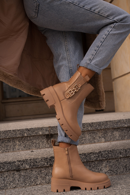 Теплі жіночі черевики Екошкіра з золотистим декором Бежеві еривіани