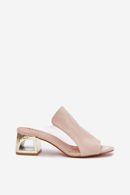 Жіночі сандалі на золотому підборі світло-бежеві Tessira