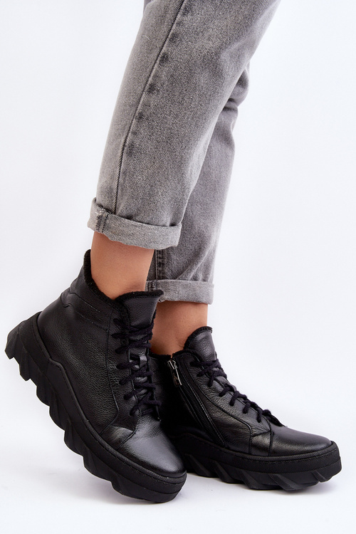 Жіночі шкіряні черевики на платформі з флісовою підкладкою чорного кольору Lemar Jevette