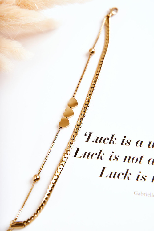 Жіночий подвійний браслет Три серця Золотий