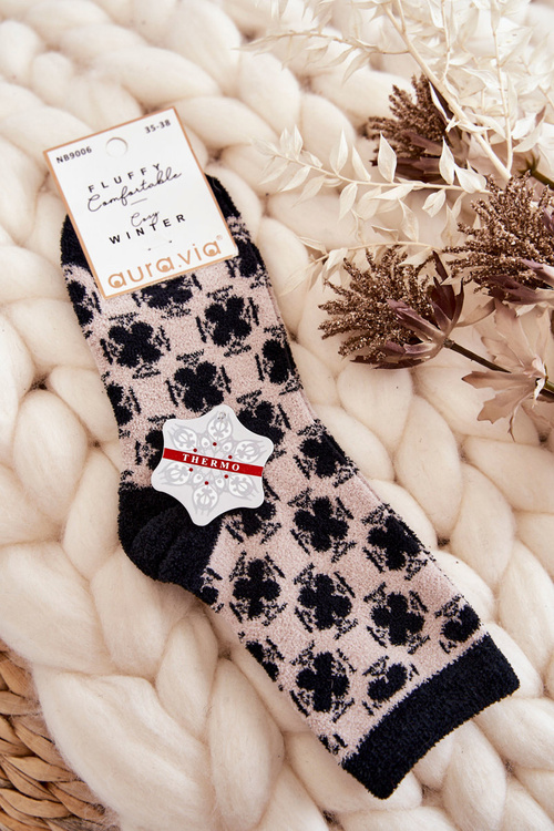 Жіночі теплі шкарпетки з візерунками бежево-чорні