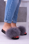 Жіночі шльопанці з натуральним хутром сірі Naturis