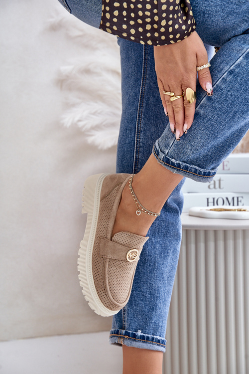 Жіночі лофери із золотистими деталями кольору хакі Arilva